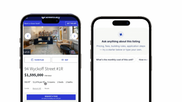 StreetEasy listing with Ask about this listing — details obscured